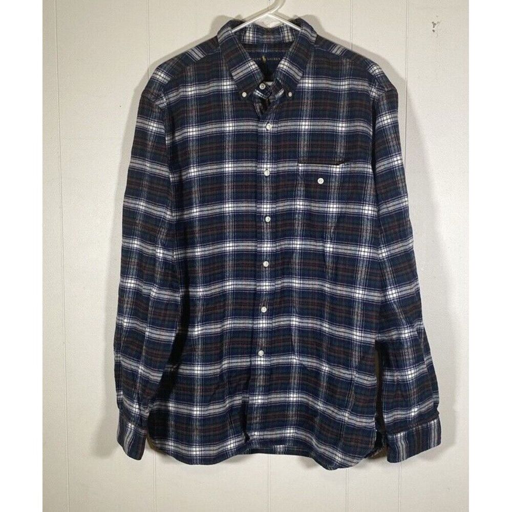 Ralph‎ Lauren Flannel Shirt  Mens Size  XL Blue Plaid Long Sleeve Button Down